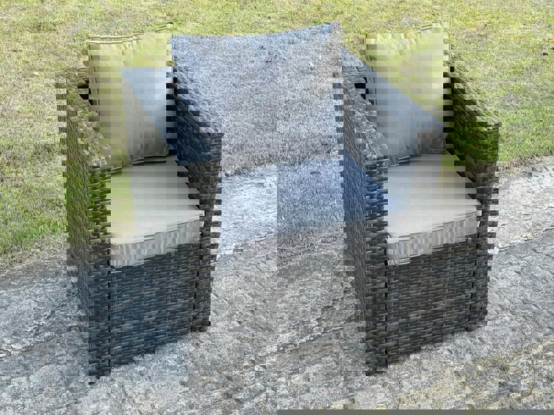 Fimous Outdoor Rattan Garden Furniture Corner Sofa Set Gas Fire Pit Table Sets Gas Heater Lounge Small Footstools Chair Dark Grey 9 Seater