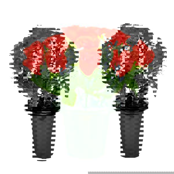 Memorials Direct Premium Artificial Grave Flowers – 25cm Red Rosebud With Gypsophila | Memorial Vase Pot