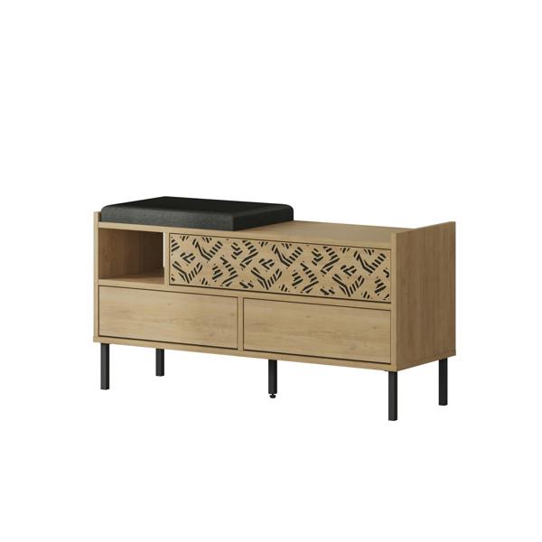 Decortie Heaton Shoe Bench w/ Fabric Cushion Seat 3-door Storage Cabinet 111(W)x37(D)x56.5(H)cm Metal Legs Hallway