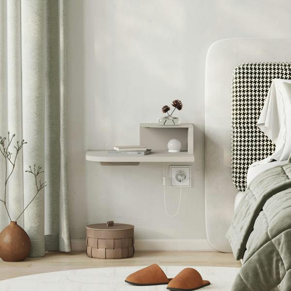 Decortie Floating Bedside Table Modern Corner Design Nightstand 30cm Wall-mounted w/ LED Lamp in 3-tones for Bedroom