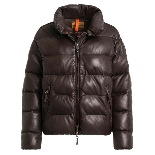 Parajumpers PIA LEATHER PWJKLE30 357 OBSIDION Dark Brown Padded Leather Jacket Womens S