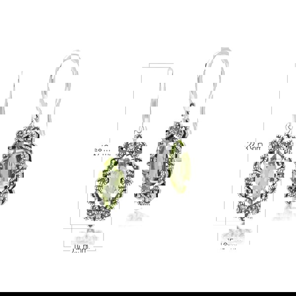 Gemondo Art Deco Style Marquise Peridot & Marcasite Drop Earrings in Sterling Silver