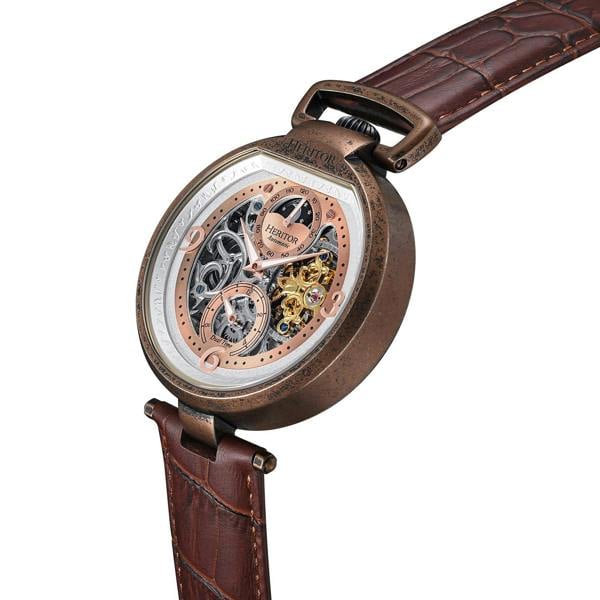 Heritor Automatic Lincoln Semi-Skeleton Leather-Band Watch - Bronze/Brown - HERHS3605