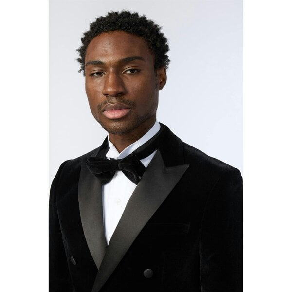 Antique Rogue Slim Fit Black Velvet Double Breasted Blazer