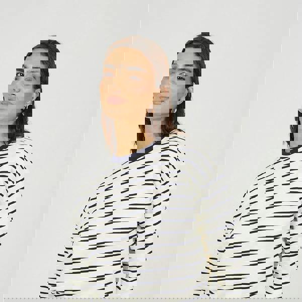 Brave Soul Navy Classic Stripe Crew Neck Sweatshirt - Navy Image 1