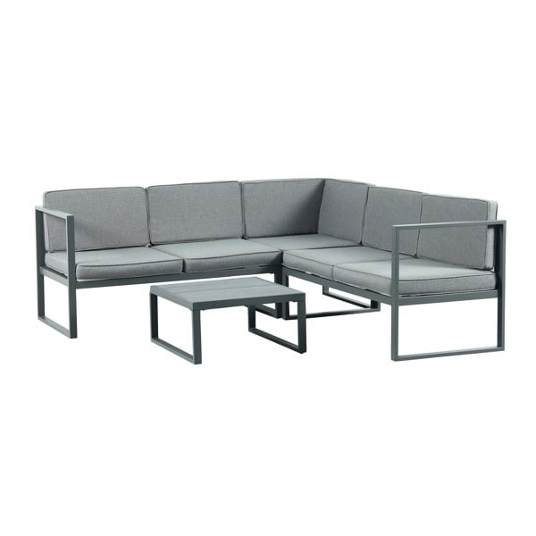 Outdoor Living Chester Grey Modern Metal Garden Furniture 5 Seat Corner Sofa and Coffee Table Patio Set