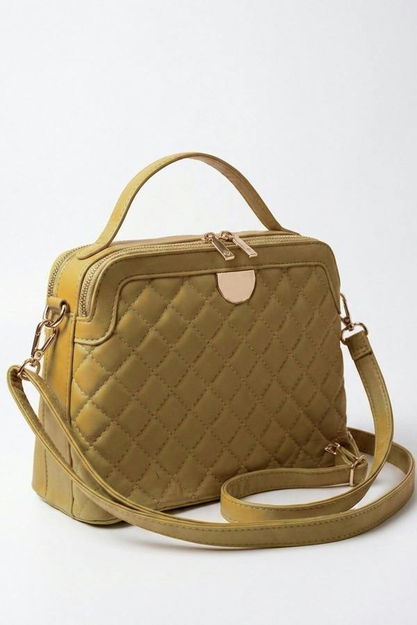 Constance Quilted Frame Crossbody Bag - Mustard