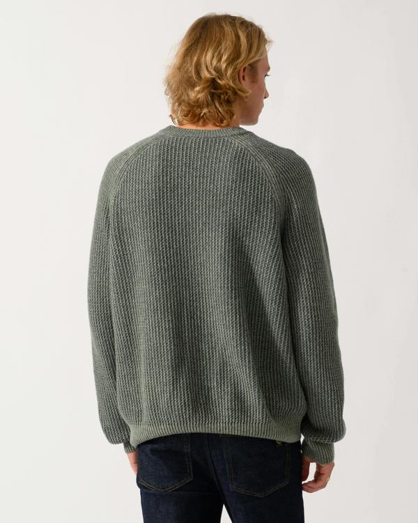 back of a model wearing a BOSS Orange Kepler Mens Crew Neck Jumper in Open Green 370