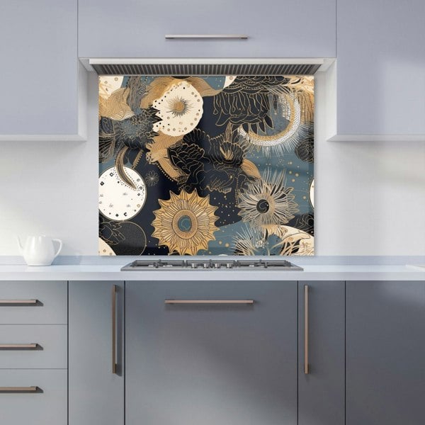 Warren Reed - Designer Abstract Blue Gold Moon Sun Kitchen Splashback