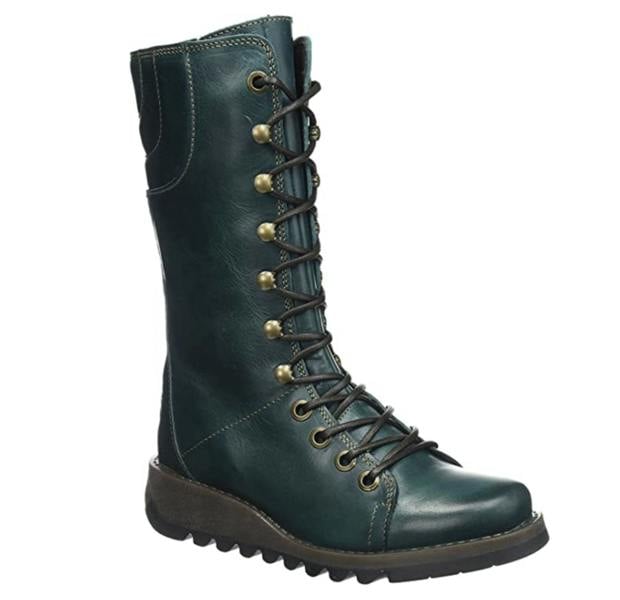 Fly London STER Womens Zip-Up Lace Wedge Leather Mid Calf Boots