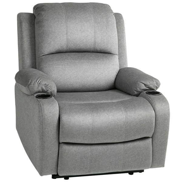 Grey microfibre manual reclining armchair with built-in footrest
