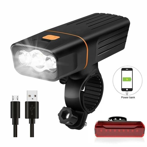 Dyzi Rechargeable Bike Lights Set Waterproof Bicycle Front and Back Lights With Powerbank