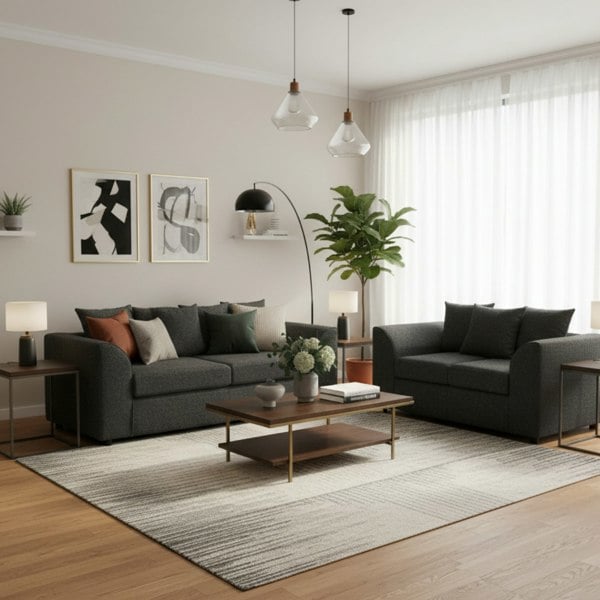 Furnishings For Less Paris Boucle Charcoal Fabric Sofa Suite