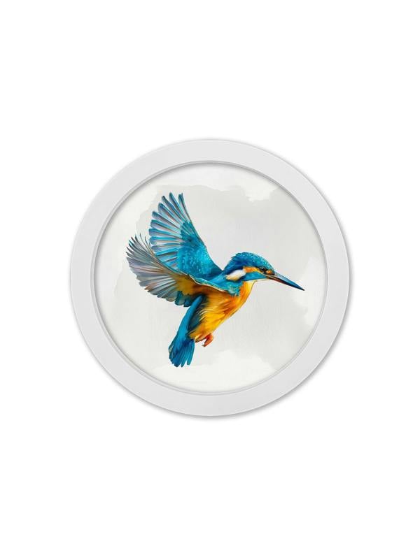 Exceptional Art Watercolour Kingfishers - 30cm White Round Box Frame
