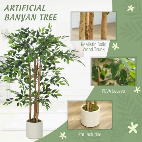 Wyld Haus Rokalo Artificial Ficus Style Tree With Solid Trunk Detail In Pot 120cm Green
