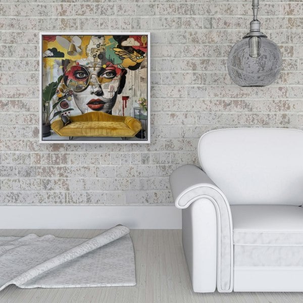 Warren Reed Abstract Face Behind Sofa Framed Canvas