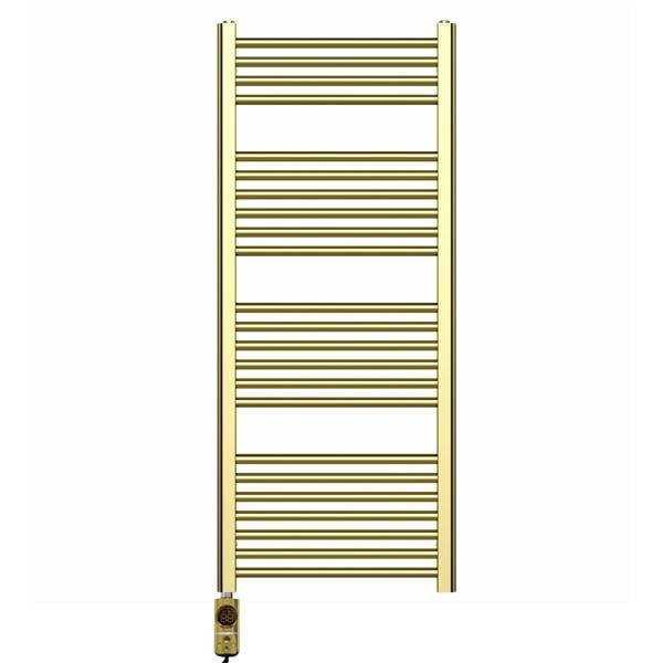 MYHOMEWARE 400 x 1200 mm Shiny Gold Electric Bathroom Towel Rail Radiator Heater With AF Thermostatic Electric Element Pre-Filled