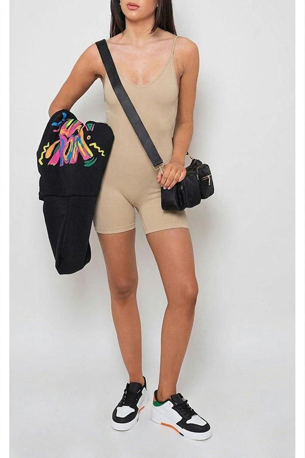 ikrush Fern Seamless Ribbed Sleeveless Strap Bodycon Jumpsuit