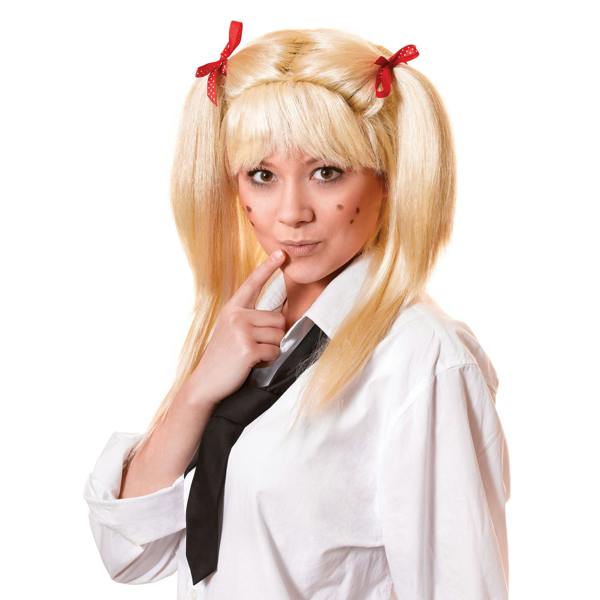 Bristol Novelty Unisex Adults Schoolgirl Wig With Red Bows - Blonde - 