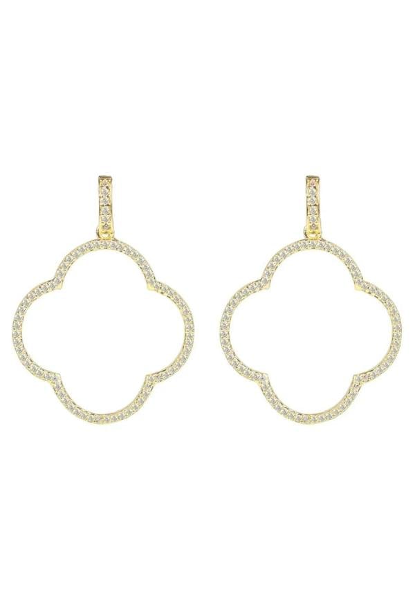 Open Clover Large Drop Earrings White Cz Gold - LATELITA Earrings