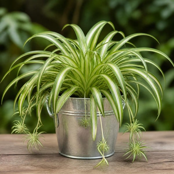 Chlorophytum Spider Plant 12cm - Air Purifying Plant - 1 - Galvanised Pail