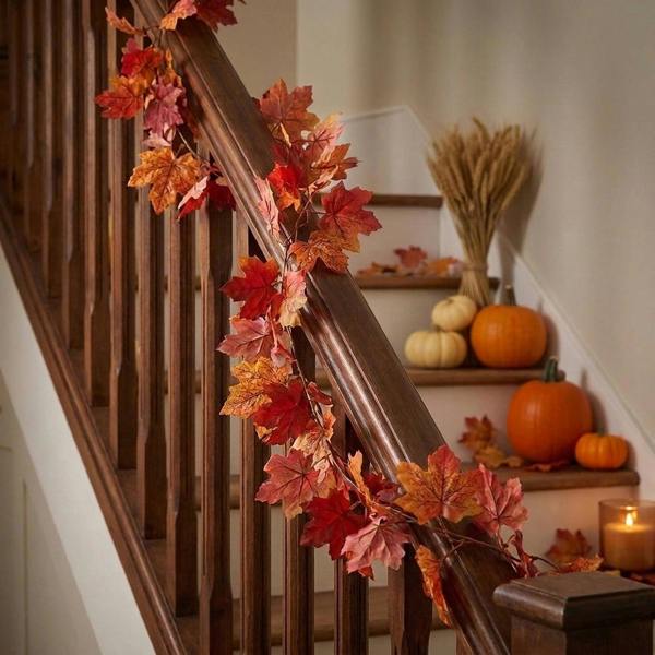 Garden Greatness Vibrant Red Autumnal Maple Leaf Garland