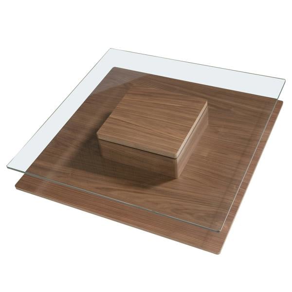 Angel Cerdá Square Tempered Glass and Walnut Coffee Table 2017