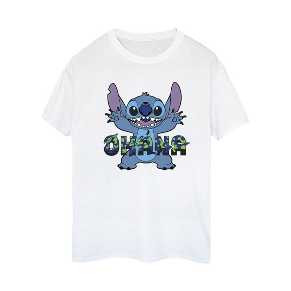 Disney Womens/Ladies Lilo And Stitch Ohana Blue Glitch Cotton Boyfriend T-Shirt - White