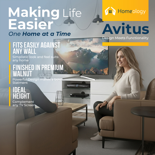 Homeology Avitus Premium High Gloss White with 4-White Drawers and 3-Shelf 32"-65" LED/OLED/LCD TV Cabinet