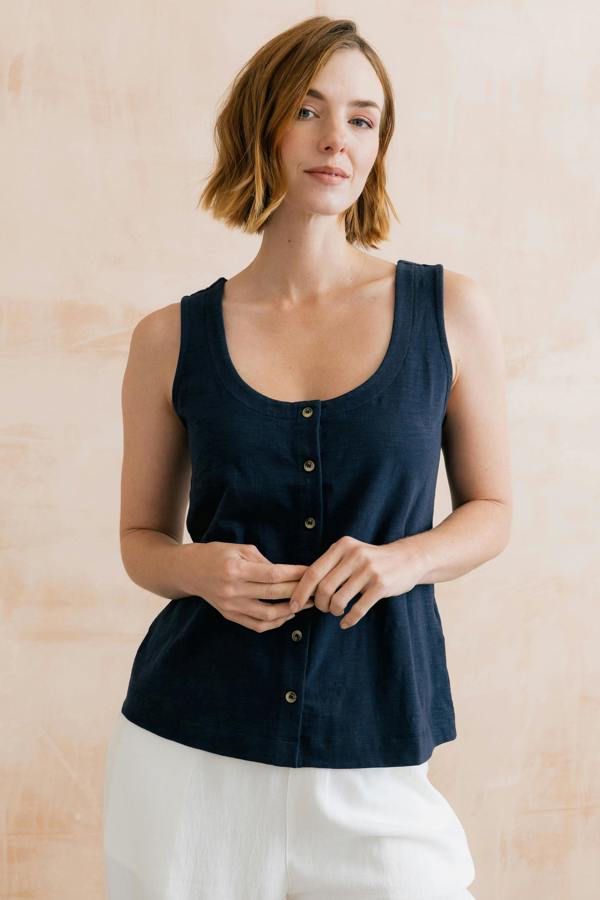 Lily & Me Pier Organic Cotton Jersey Button Vest Navy