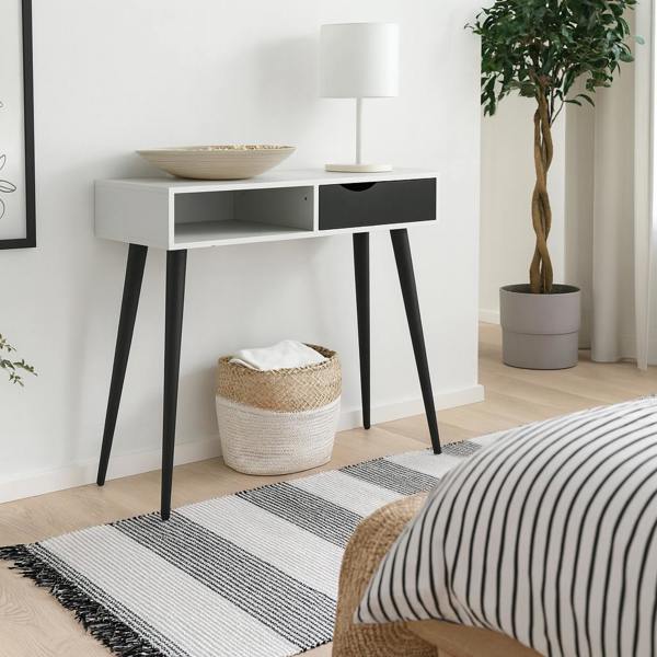 Wyld Haus Sapporo White and Matt Black Console Table 1 Drawer 1 Shelf