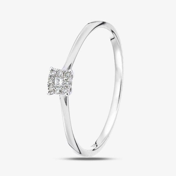 T. H. Baker 9ct White Gold 0.07ct Diamond Sqaure Cluster Ring PR20432W