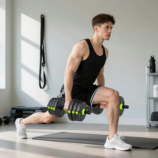 20 kg 3-in-1 Adjustable Dumbbell & Barbell Set with EZ Bar, Connecting Rod and Non-Slip Grip for Home Gym, Green