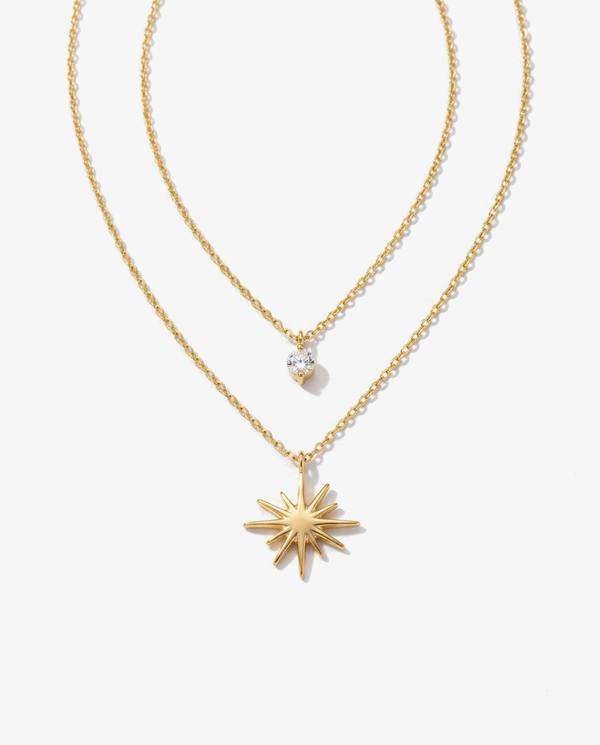 Elk & Bloom 14K Gold Double Star Diamanté Pendant Necklace
