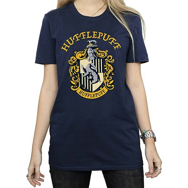 Harry Potter Womens Hufflepuff Cotton Boyfriend T-Shirt - Navy Blue