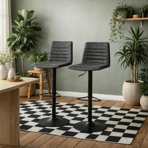 Wyld Haus Set of 2 Aalborg Bar Stool Upholstered Grey Fabric Etched Back