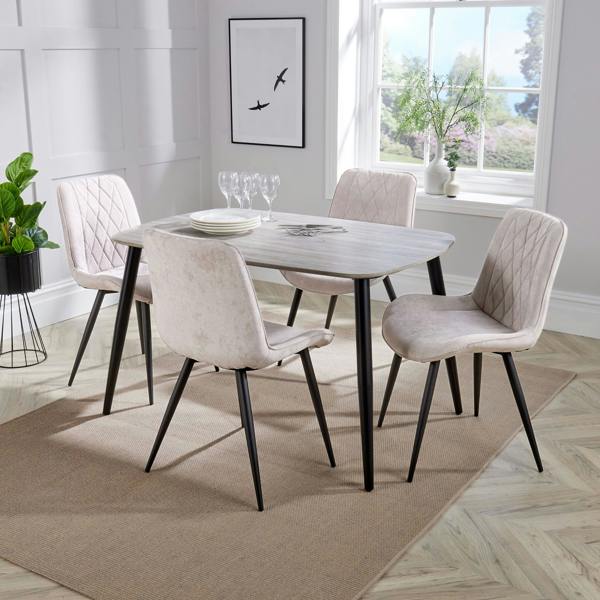 Core Products Aspen Dining Set - Grey-Oak Effect Rectangular Table & 4 Straight Stitch Fabric Chairs