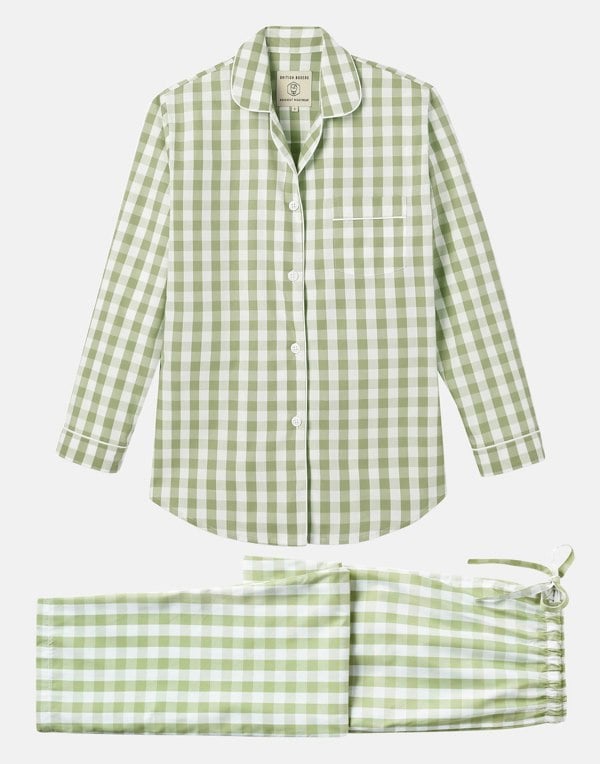 British Boxers Women's Crisp Cotton Pyjama Set - Field Green Gingham