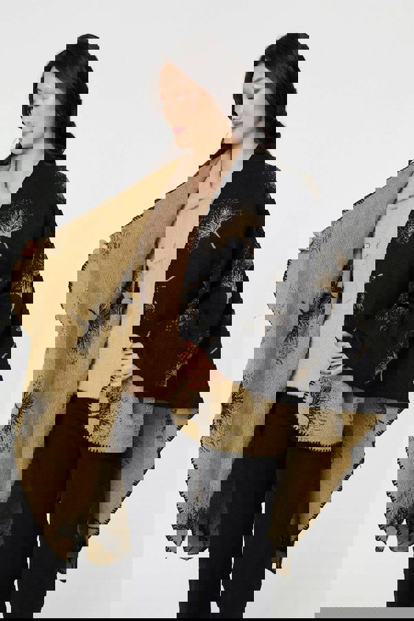 Black | Printed Open Front Oversized Poncho
