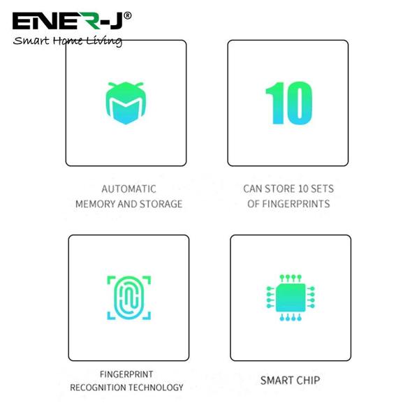 ENER-J Smart Fingerprint Padlock, USB Rechargeable Biometric Lock, 10 User Access, 9,000 Unlocks, Gym, Lockers, Bikes & Travel, Black