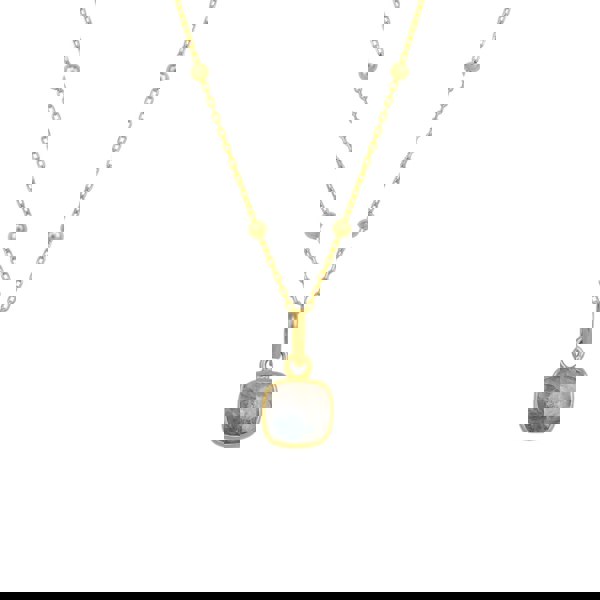 Spero London Sterling Silver Natural Square Pendant Necklace With Beaded Chain