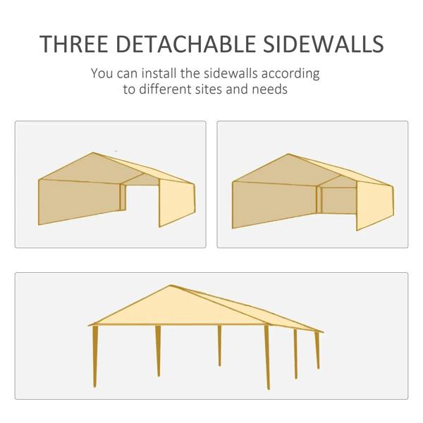 Detachable sidewall panels for outdoor party tent gazebo, three adjustable configurations