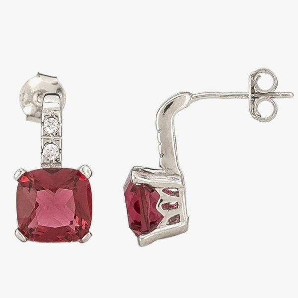 T. H. Baker Silver Red Cubic Zirconia Cushion-cut Pendant and Dropper Earring Set SET0470