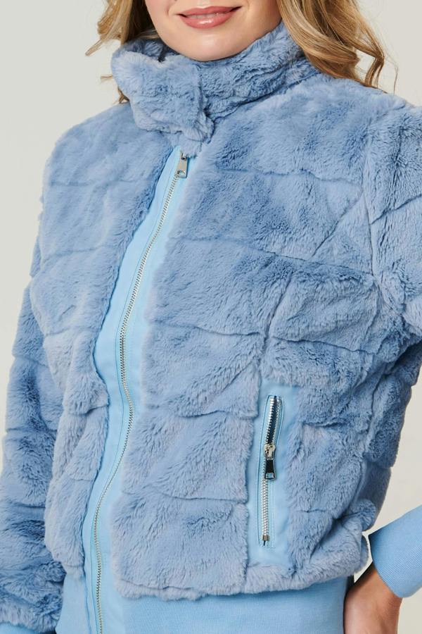 Blue | Faux Fur Zip Front Jacket