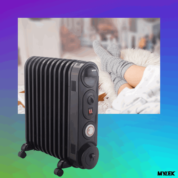 Mylek Oil Filled Radiator Electric Heater, Portable, Thermostat and 24hr Timer by Mylek 2500w Black