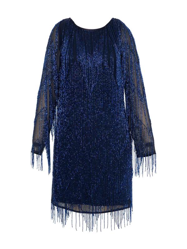 Rose & Nancy Janey Blue Black Beaded Fringe Mini Dress