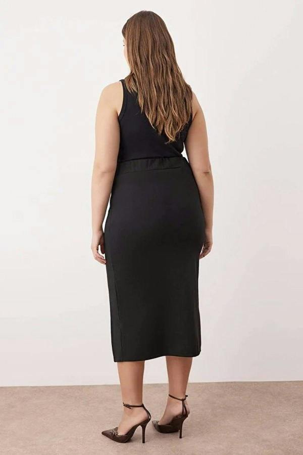 WOVCOR Slit Detail Knitted Stretch Fabric Plus Size Midi Skirt