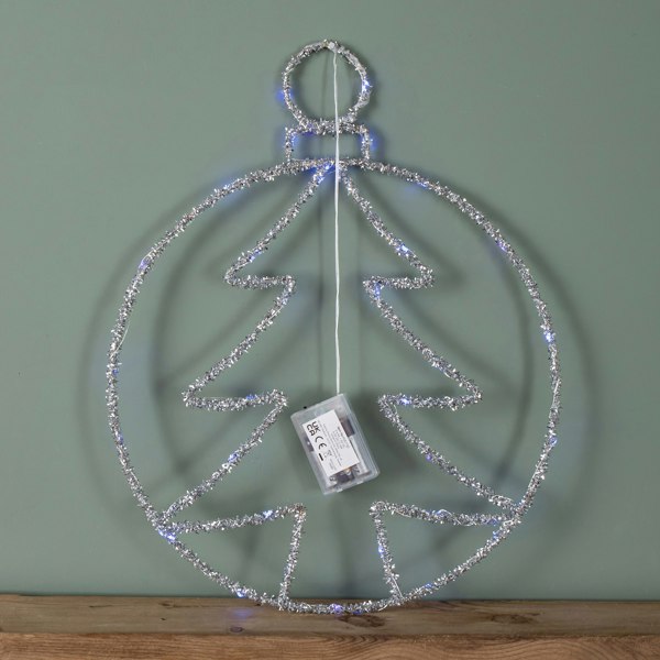 Samuel Alexander 49cm Battery Powered Light up Christmas Silver Tree Ball with Twinkling Blue LEDs