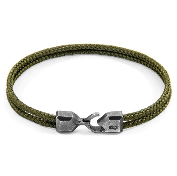 Anchor & Crew Khaki Green Cromer Silver and Rope Bracelet