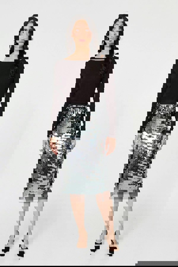 Green | Sequin Embellished Mesh Layer Midi Skirt
